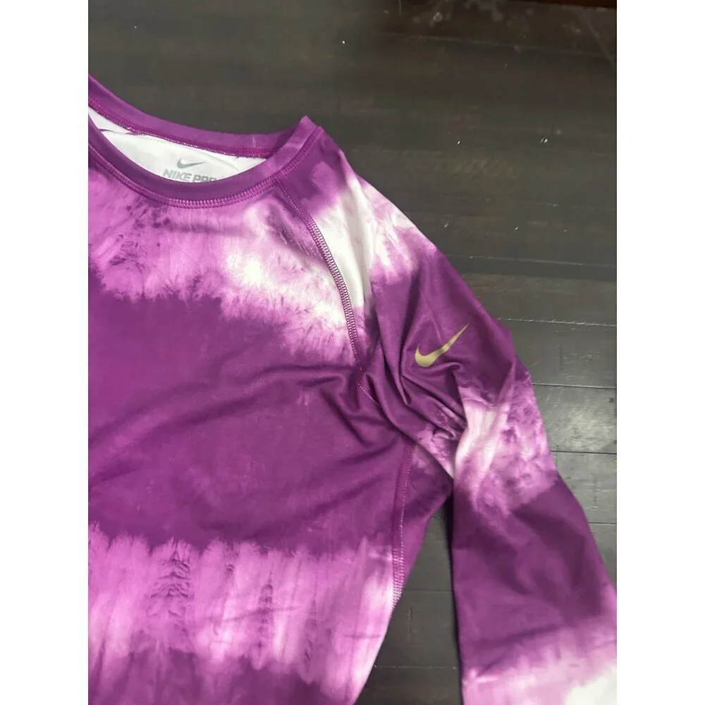 Nike Pro Combat Long Sleeve Tie Dye Purple Dri-fit  T-Shirt Sz Large Fitted